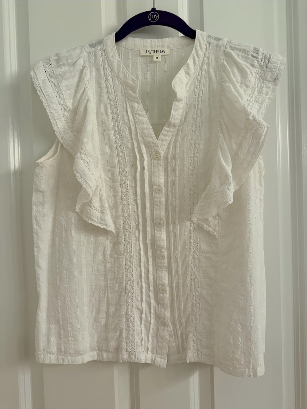White Ruffle Button-Front Women's Top